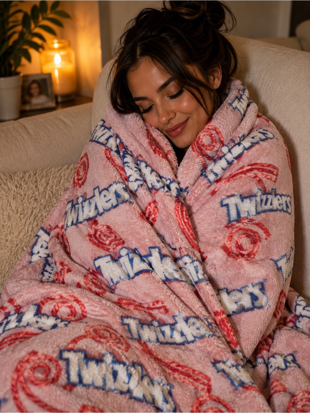 Twizzlers Plush Throw Blanket - Pink Branded Candy Logo